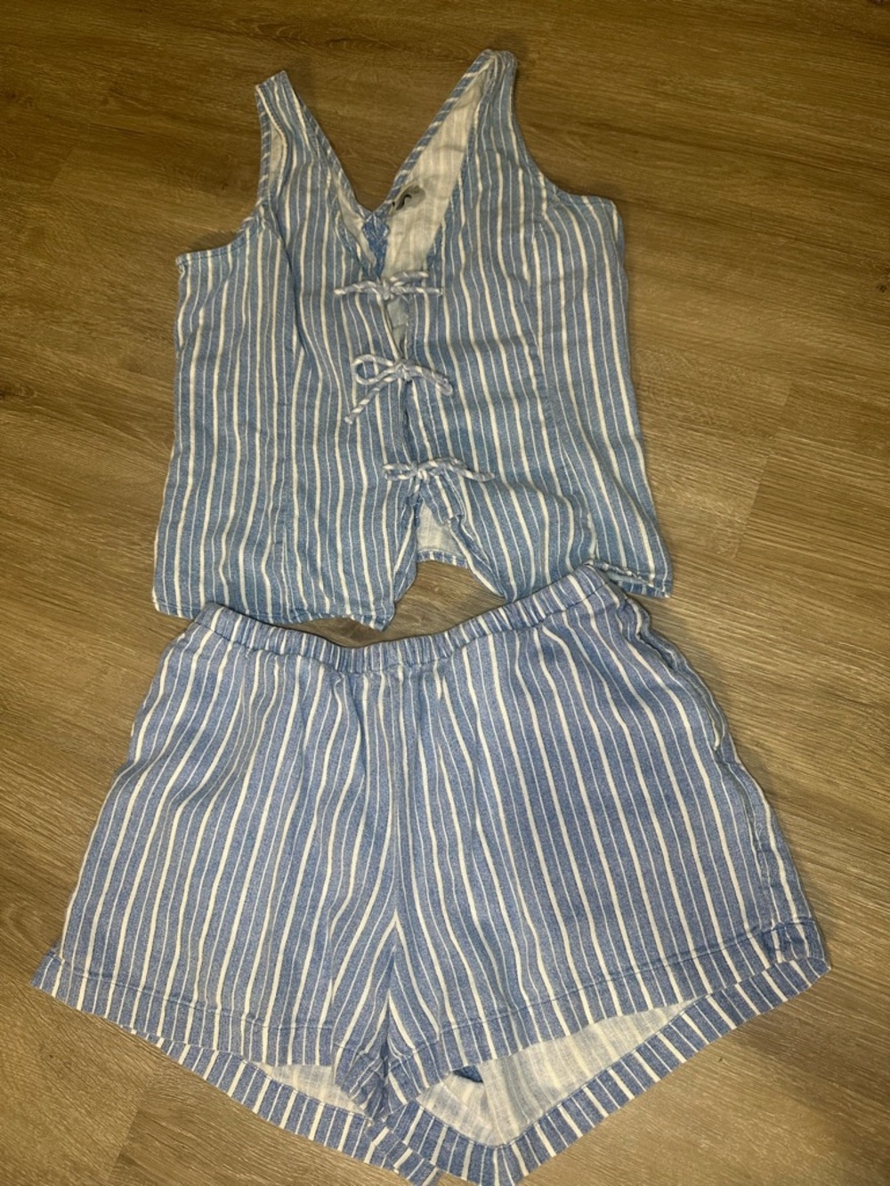 A New Day Blue & White Striped Linen Two-Piece Set Size Small